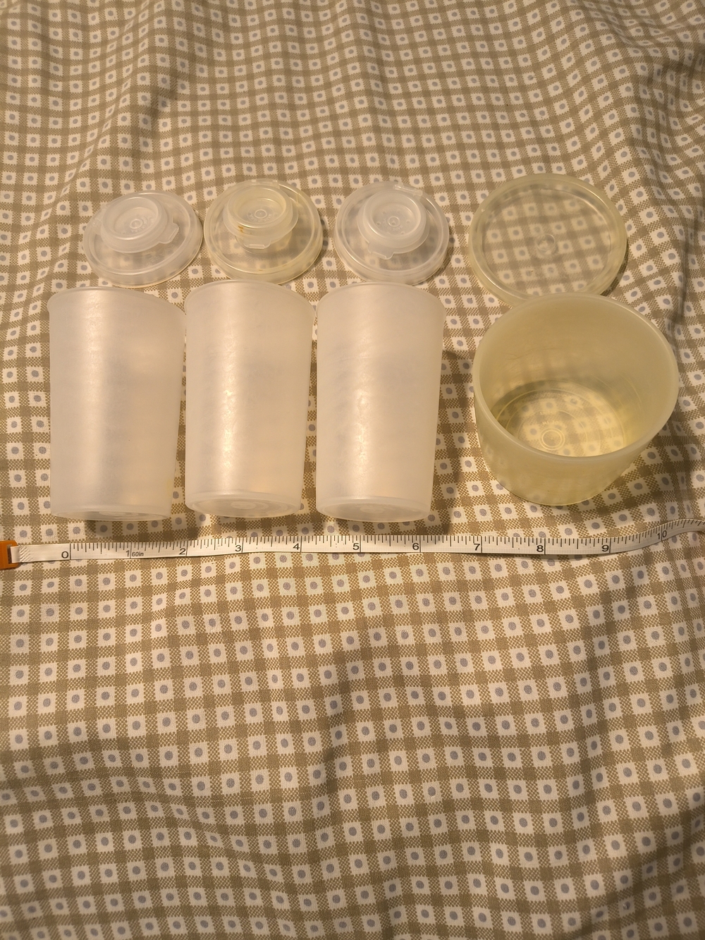 Tupperware Frosted White and Yellow Storage Cups with Lids